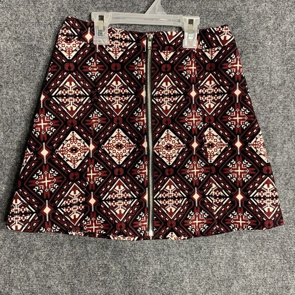 H&M Flare Mini Skirt Pattern Denim With Front Zipper Women 2 Lined - Picture 1 of 15